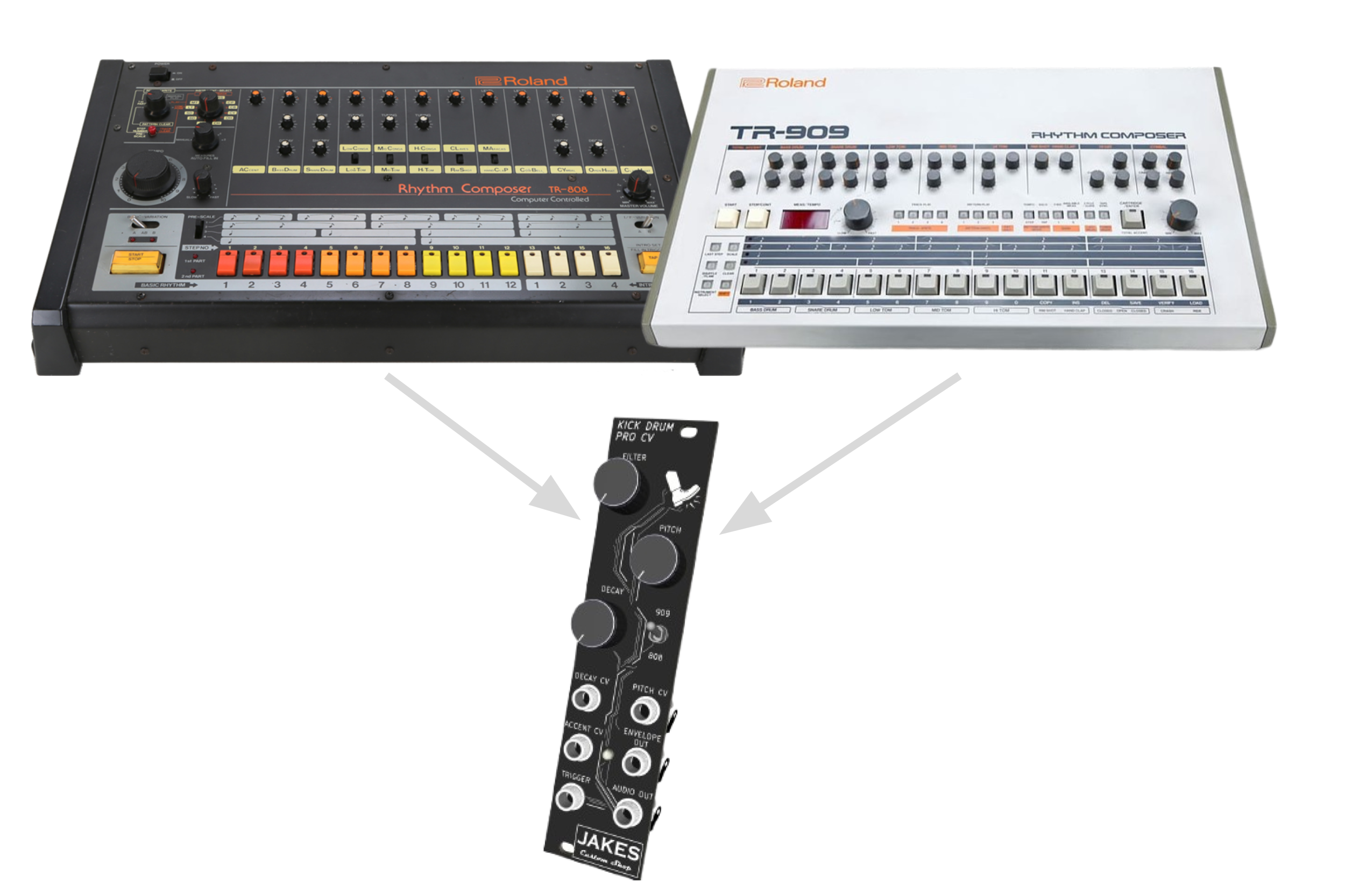 Front panel layout of the JCS Kick Drum Eurorack Module