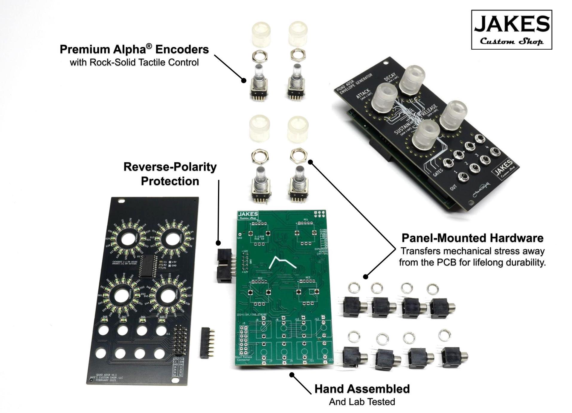 Quad ADSR Eurorack Module Exploded View