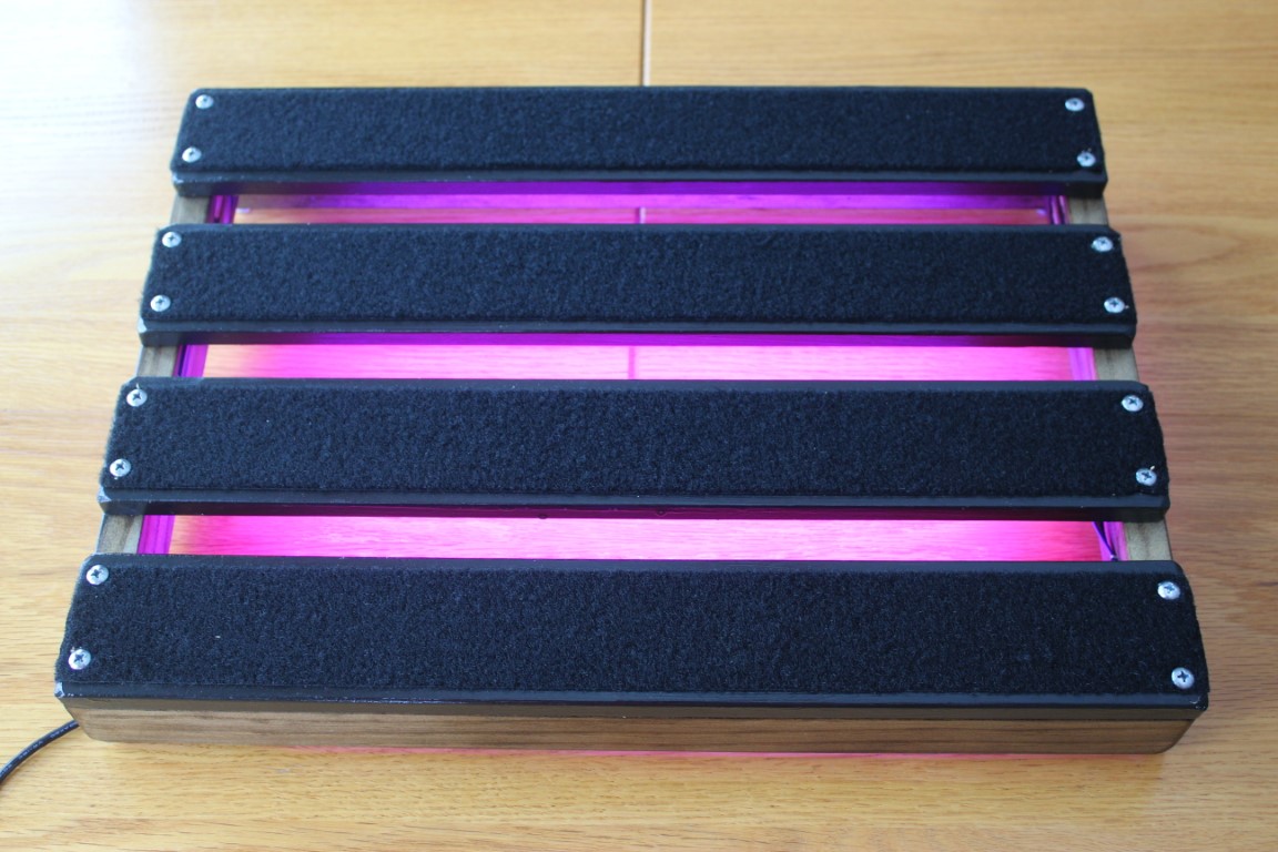 Top view of the Under-Glowed 18x13inch Hand Made PedalBoard for guitar or bass