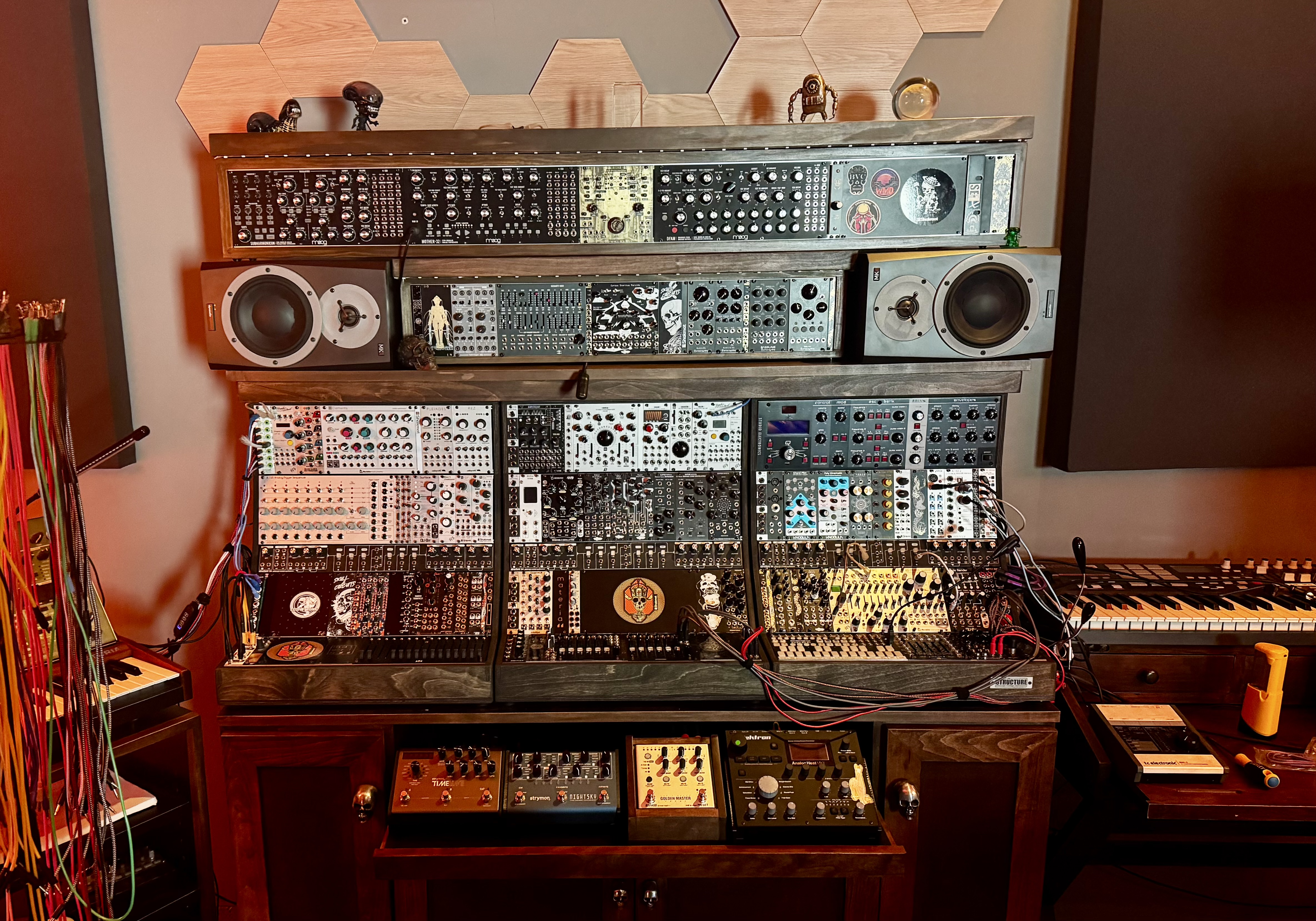 Handbuilt custom Eurorack case in studio setting