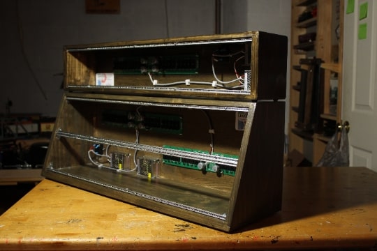 Angle view of Moog System 55 Replica Eurorack Case on a table